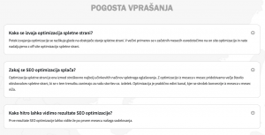 Pogosta vprašanja - Optimizacija spletnih strani cenik